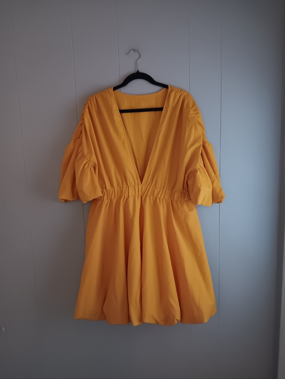 Shein Yellow Deep-V Puff Sleeve Women's Dress 2XL
